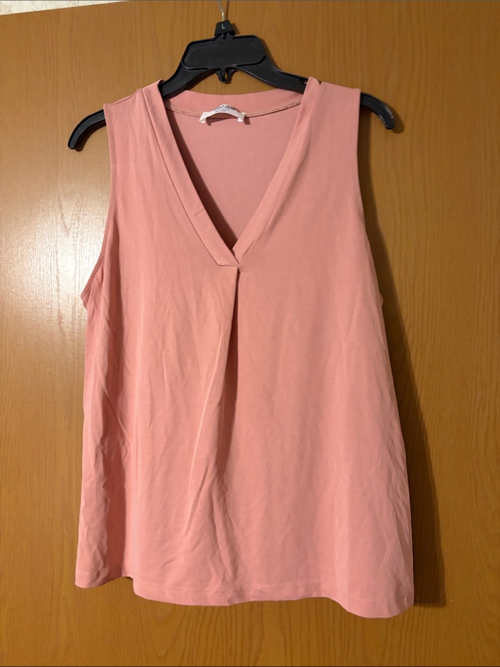 Double Zero Blush Pink V-Neck Pleated Sleeveless Tank